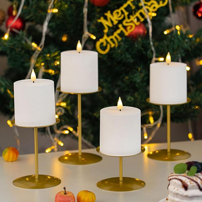 smtyle Christmas Gold Candle Holders for Pillar Candles Table Centerpieces Indoor Decoration Set of 5 Mantel Setting Dinner Party Wedding Event Elegant Gift