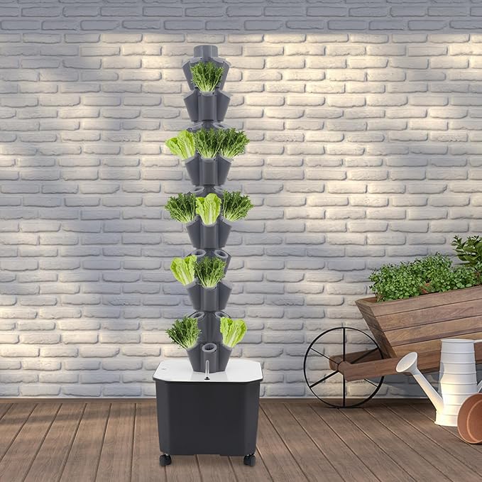 Hydroponics Growing System, 50-Plants Indoor Hydroponic Tower with Pump System, Vertical Garden Planter with Wheels, Hydroponic Germination Kit for Fruits, Vegetables, Herbs