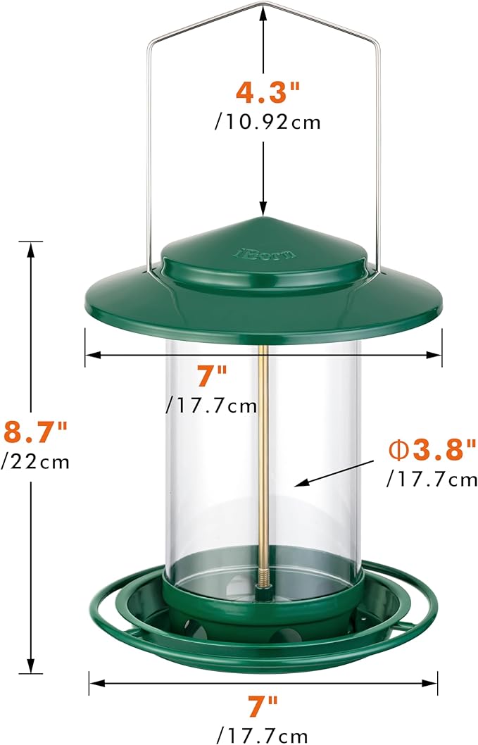 iBorn Metal Bird Feeders for Outdoors Hanging,Wild Bird Feeders for Cardinal,18cm Large Roof&Tray New Green 6 Port (Seed is not Included)