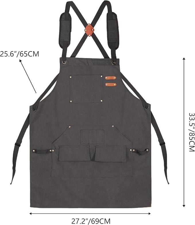 Tosewever Work Aprons for Men with Large Pockets, Canvas Cross Back Heavy Duty Adjustable Tool Aprons for Chef Cooking BBQ