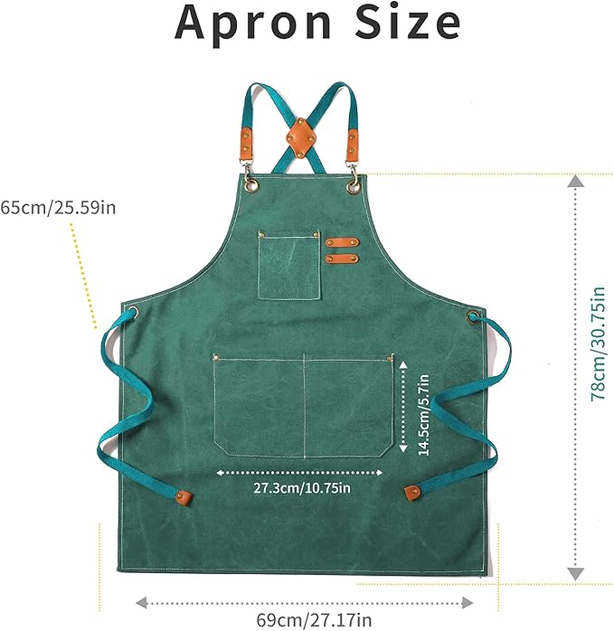 Tosewever Canvas Cross Back Chef Cotton Aprons for Men Women with Large Pockets