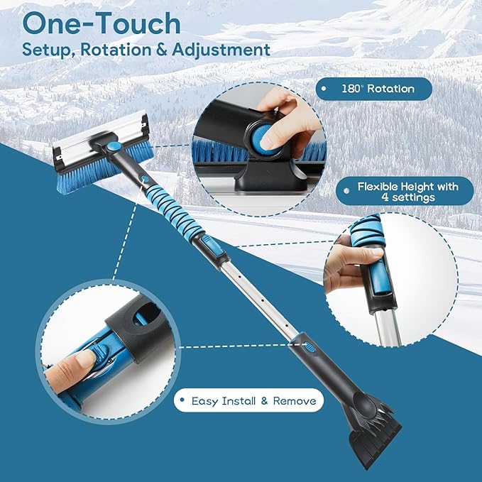 Extendable Snow Brush with Ice Scraper Telescopic Snow Shovel for Driveway Ice and Snow Removal Tool Kit for Car Truck Vehicle Emergency Use in Winter Snowy Storm (Shovel Brush Scraper Set)