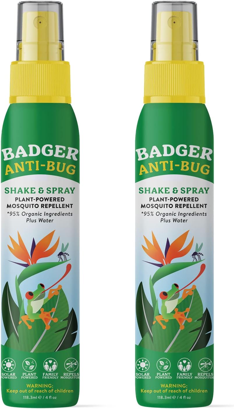 Badger Bug Spray, Family Friendly All Natural Mosquito Repellent w/Organic Essential Oils, Great Smelling Citronella Spray, Effective for 3 Hours, Deet-Free Vegan Insect Repellent, 4 fl oz, 2-Pack