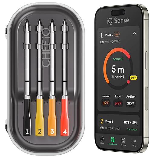 CHEF iQ Sense | Smart Wireless Meat Thermometer | 4 Ultra-Thin Probes | WiFi Unlimited Range | 1000°F Heat Safe | 5 Sensors | BBQ, Grill, Oven, Smoker, Air Fryer | Gen3