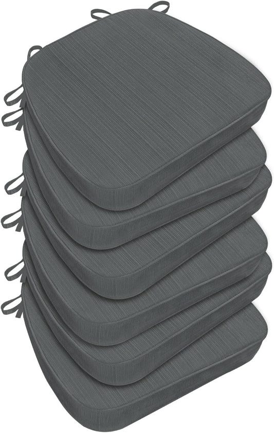 Chair Cushions for Dining Chairs, Indoor Chair Cushions with Ties，Waterproof Chair Pads Set of 6, Dark Grey, 17x16x2.5 Inch