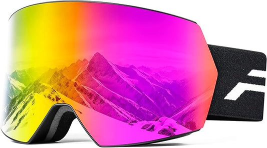 Ski Goggles for Men Women,Frameless UV Protection OTG Anti-fog Snowboard Snow Skating Goggles