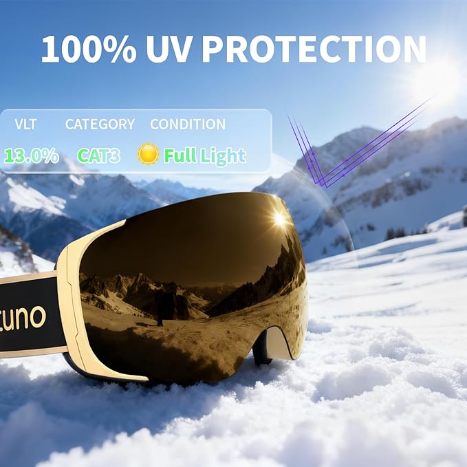 Ski Goggles for Men Women Adult & Youth, OTG Snowboard Goggles Anti Fog, Snow Goggles UV Protection Wide Vision