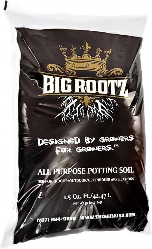 Soil King Big Rootz Organic Potting Soil Mix, CDFA & EnvirOganic Certified, pH Adjusted with Mycorrhizae, Balanced Fertilizers & Minerals for Long-Lasting Nutrition, Indoor & Outdoor Use, 40 lb
