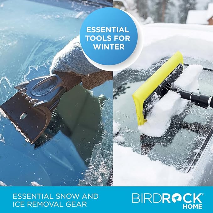 BIRDROCK HOME 39" Extendable Car Snow Brush with Detachable Wide Ice Scraper | 14" Foam Head for Windshield & Paint Safety | Lightweight Body, Ergonomic Grip | Ideal for Cars SUV & Small Trucks Yellow