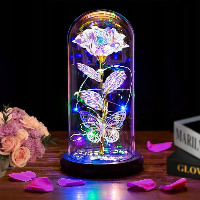 Valentines Day Gifts for Her,Valentines Day Rose Flowers Gifts for Mom Girlfriend Women Wife,Birthday Gifts for Women, Valentines for Her,Glass Flowers Light Up Rose Gifts for Mom,Gold Rose
