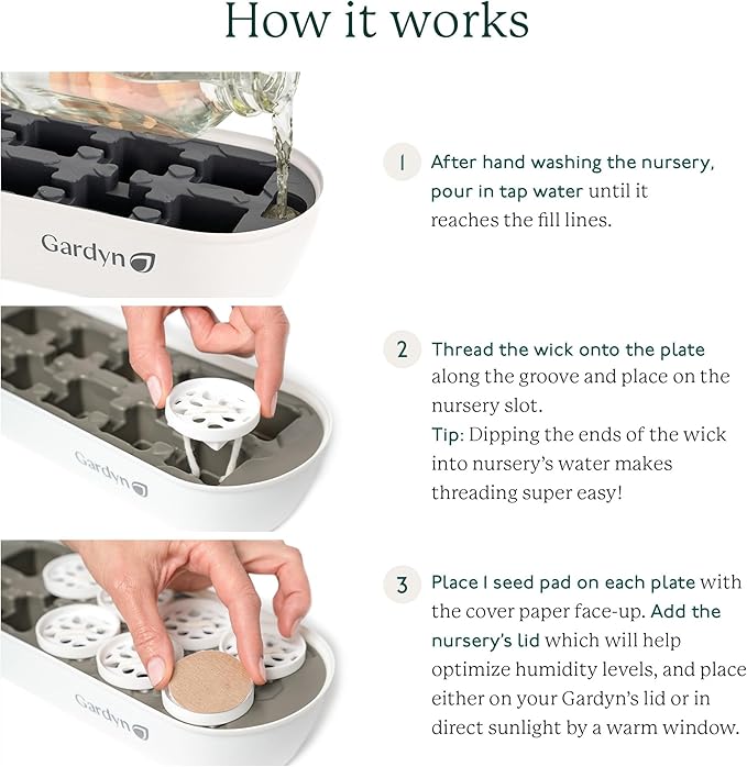 GARDYN Complete Microgreens Growing Kit - Indoor Herb Garden - Indoor Hydroponics Growing System Kit Nursery Seed Starter Tray, 20 Seed Pads, Bamboo Wicks,10 Grow Plates