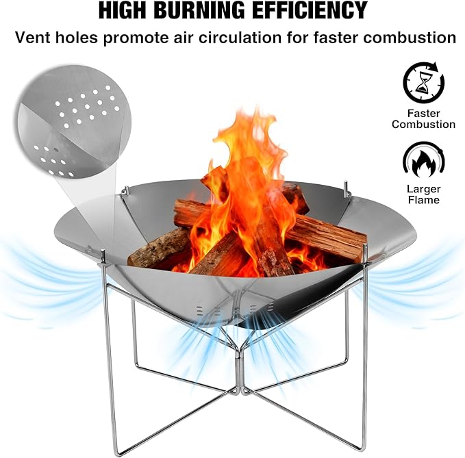 REDCAMP Portable Collapsible Fire Pit - 20 inch Foldable Wood Burning Fire Pit with Storage Bag for Outside Backyard Patio Outdoor Camping Backpacking Beach