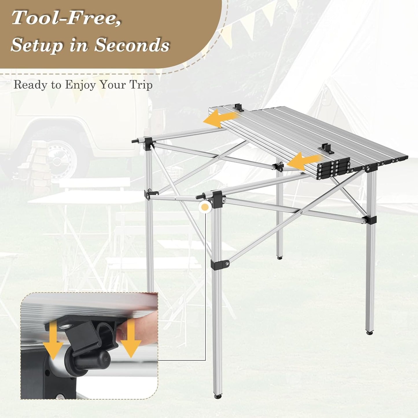 Athena Collection Foldable Camping Table, 28" Small Aluminum Outdoor Folding Camp Table with Roll Up Tabletop and Carry Bag, Lightweight and Portable for Outdoor Camping Picnic Grilling, Silver