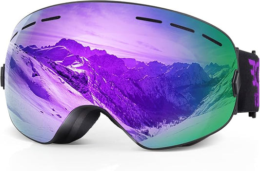 EXP VISION Snowboard Ski Goggles Men Women Youth, Anti Fog OTG Winter Snow Goggles Spherical Detachable Lens
