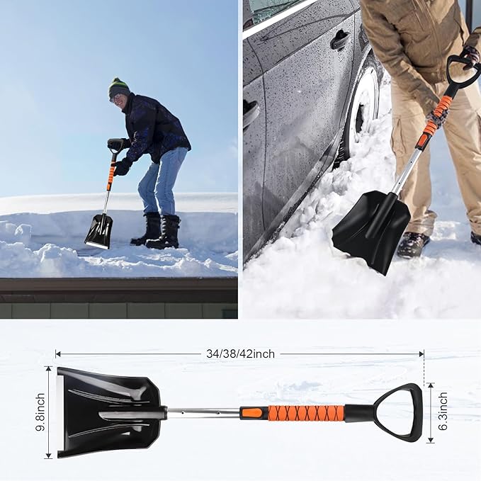 COMOWARE Extendable Snow Brush for Car, Ice Scrapers for Car Windshield Combo Kit with 270° Pivoting Head, 6-in-1 Snow Removal Tool with Snow Shovel Snow Scraper for Car, Truck, SUV, Winter Car Kit