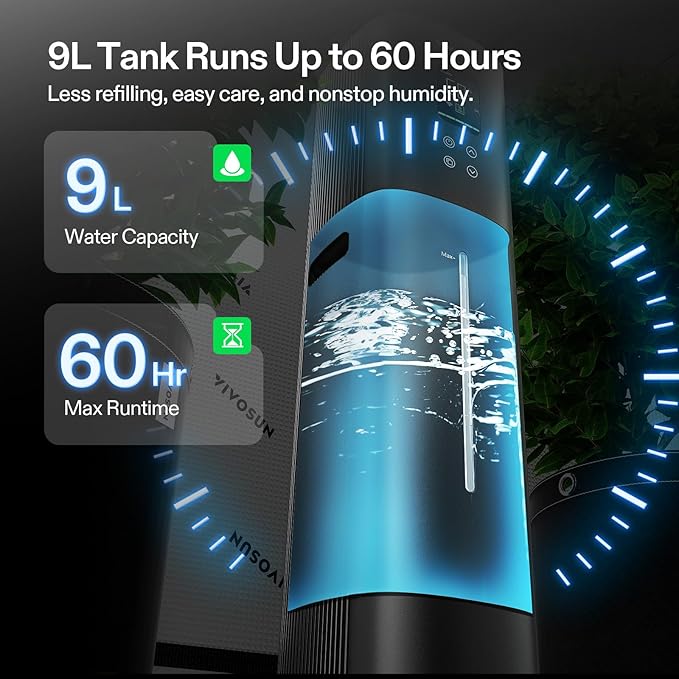 VIVOSUN AeroStream H09 Intelligent Wi-Fi Humidifier, 2.38 Gal / 9 L Humidifier with Temp & Humidity Probe, Smart Remote Control, Designed for Growers