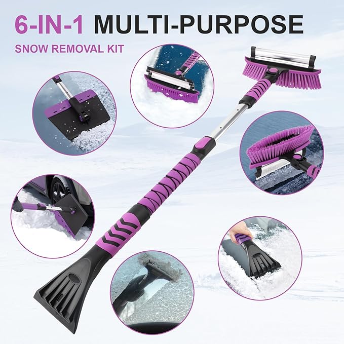 COMOWARE Snow Brush, Extendable Ice Scrapers for Car Windshield with 270° Pivoting Head, Lightweight Aluminum Body Snow Removal Tool with Ergonomic Foam Grip, Snow Scraper for Car Truck SUV