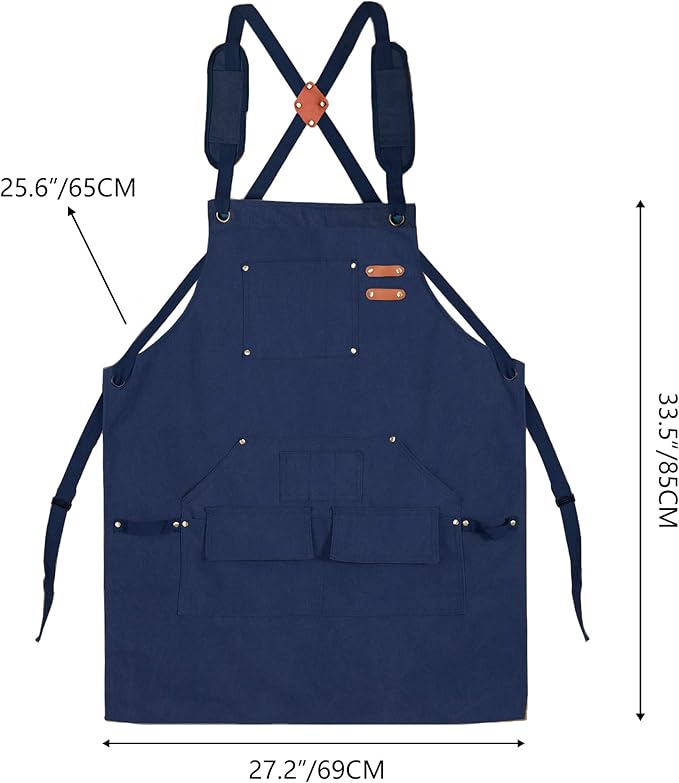 Tosewever Work Aprons for Men with Large Pockets, Canvas Cross Back Heavy Duty Adjustable Tool Aprons for Chef Cooking BBQ