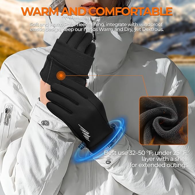 rivmount Winter Gloves Women Men, Cold Weather Touch Screen Liner Glove, Windproof 3-Layers, for Running, Cycling, Biking, Hiking, Driving