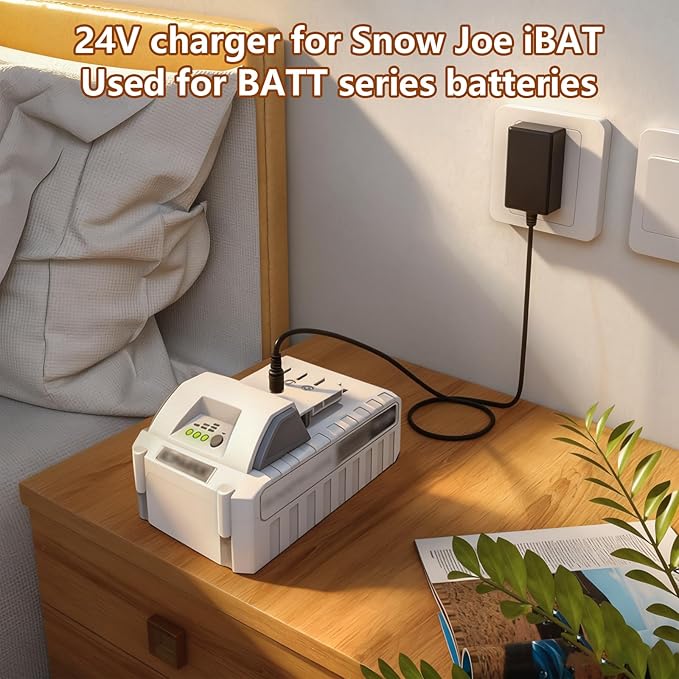 24VCHRG-QC iON+ Quick Charger for Snow Joe & Sun Joe 24V iBAT24 and 24VBAT Series Lithium Ion Batteries，Compatible with 24VBAT-LTE 24VBAT-LT 24VBAT-XR iBAT24-LTE iBAT24-LT iBAT24-XR iON Battery Models