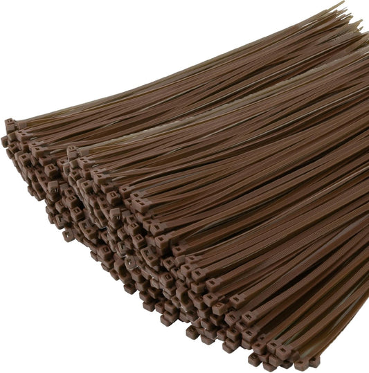 XINGO 1000 PCS Brown Zip Ties 8 Inch, 60 LBS Tensile Strength, Self-Locking Nylon Plastic Nylon Wire Ties for Indoor and Outdoor Use