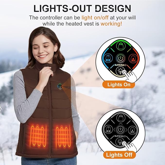 KOVNLO Heated Vest Women, (Battery Pack Not Included) Smart Controller With Lights-out, Electric Warming Heated Jackets