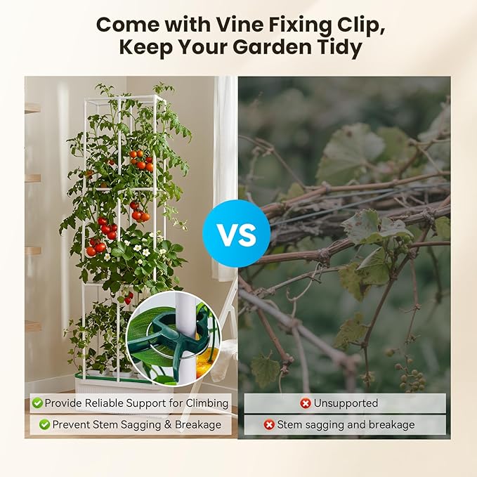 BAOSHISHAN Hydroponics Growing System, with Trellis 60" Height Adjust Indoor Gardening System, Pollinator&Vine Securing Clip, Hydroponic Tower for Tomato Pepper Cucumber Vines Plant