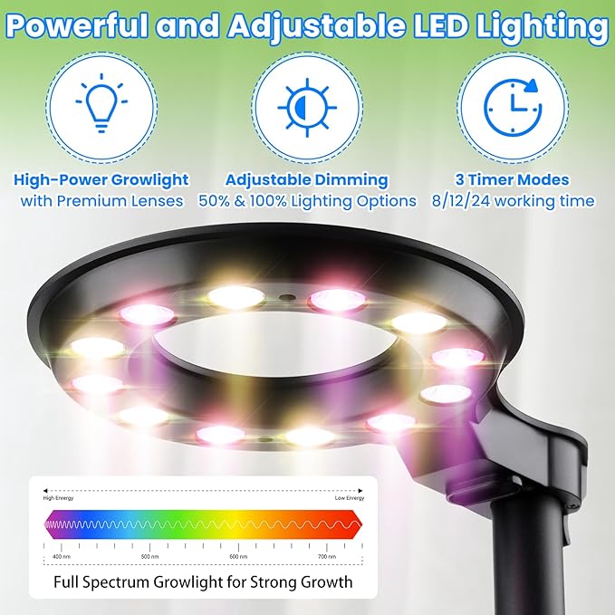 Indoor Plant Hydroponics Growing System Tower Kit with Grow light,Herb Vegetable Indoor Gardening System with Standing Floor Tall LED Grow Lights,Height Adjustable with Stand,Timer,Trellis