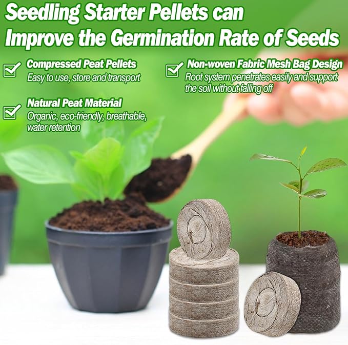 ZeeDix 100 Pcs (36mm) Peat Pellets for Seedlings, Compressed Seed Starting Plugs Pallet Potting Soil Block, Seed Starter Pellets Soil Pods for Planting Flowers, Herbs and Vegetables