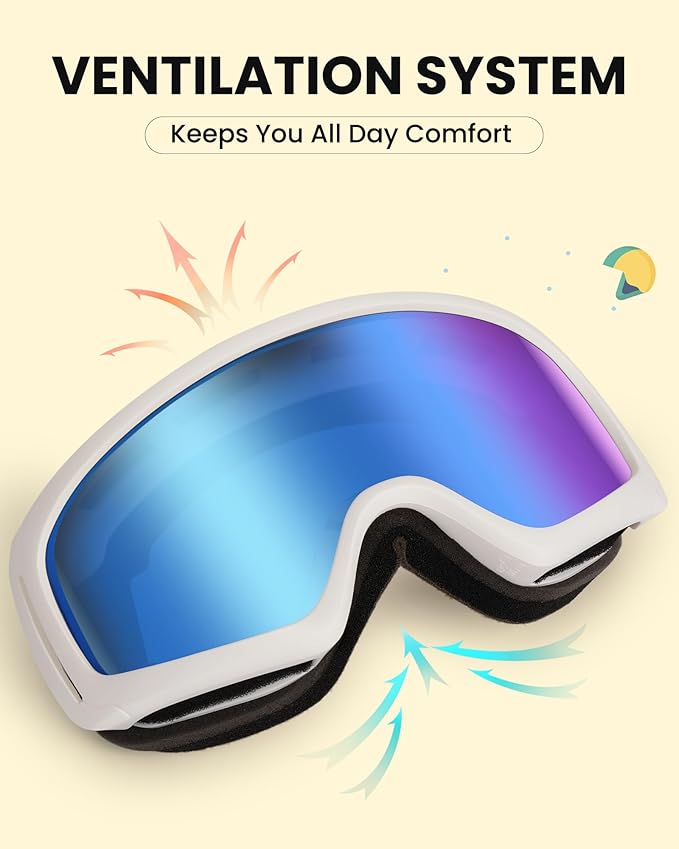 SNOWER Kids Ski Goggles, Anti-Fog Snow Goggles with OTG Design, 100% UV Protection, HD Lens for Kids Boys Girls
