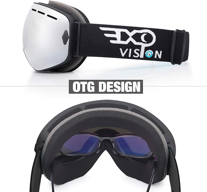 EXP VISION Snowboard Ski Goggles Men Women Youth, Anti Fog OTG Winter Snow Goggles Spherical Detachable Lens