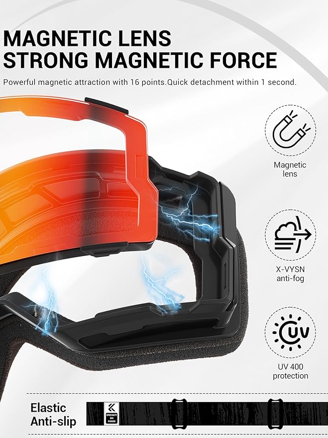 KAPVOE Ski Goggles Photochromic & Color Anti-fog UV400 Protection OTG Snowboard goggles Suitable for Men Women K722