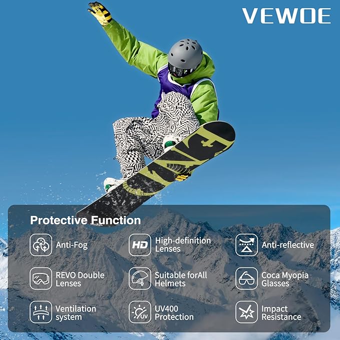 Ski Goggles for Men Women,Anti Fog UV Protection Snowboard Goggles for Adult & Youth,OTG Snow Skiing Goggles