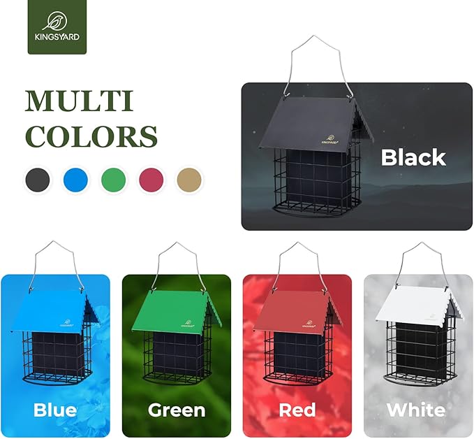 Kingsyard Double Suet Bird Feeder with Weatherproof Roof & Perch, All Metal, Suet Cakes Cage Bird Feeder for Outdoors Hanging, Easy to Clean & Refill, Blue