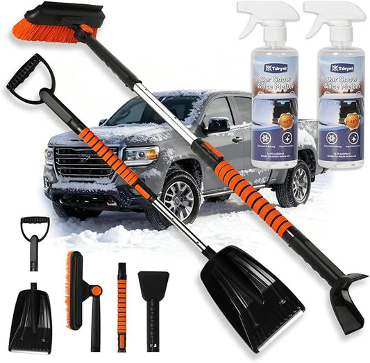 6 in 1 Snow Shovel & Snow Brush with Windshield De-Icer & Ice Scraper for Cars, Trucks, SUVs,40" Extendable & Bendable Thicken Aluminum Tube for Easy Roof Cleaning,180° Pivoting Head & EVA Grip