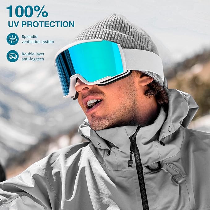 Ski Goggles for Men Women,Anti Fog UV Protection Snowboard Goggles for Adult & Youth,OTG Snow Skiing Goggles