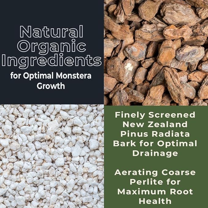 Monstera Potting Soil Mix – Organic, Fast-Draining, Chunky Soil with Coconut Coir & New Zealand Bark for Indoor Plants – Premium Fertilizer for Monstera Deliciosa, Albo & More (3 quarts)