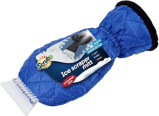 SCRUBIT Ice Scraper with Glove - Car Windshield Scraper for Ice and Snow w/Fleece Mitt - Quickly Scrape and Remove Snow While Staying Warm - Waterproof & Windproof - Car Scraper Snow Brush (Blue)