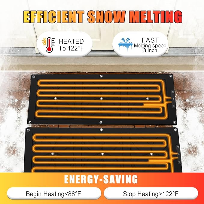 20" x 60" Heated Snow Melting Mat, 7mm Thickening Anti-Slip Rubber Snow and Ice Melting Mat, Electric Winter Heating Mat for Outdoor Steps,Stairs,Sidewalks,Walkways (Pack of 1)