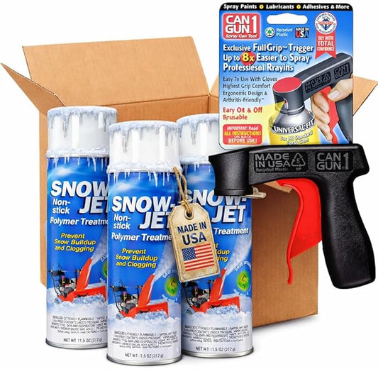 Snow Jet Spray with Can Gun (Pack of 3) 11 oz Aerosol Cans - Non Stick Snow Spray for Shovels, Plows, Snowblowers - Universal Fit - Red Plastic Gun