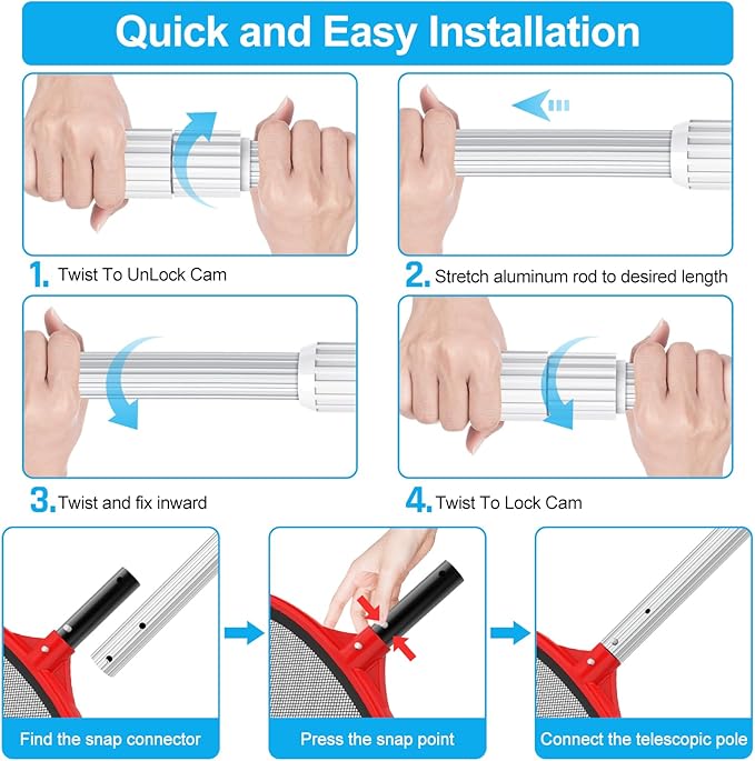 YEECHUN Professional 15 Foot Swimming Pool Pole Telescopic Aluminum Fits Pool Net Skimmer Rake Vacuum Head Brush Cleaning Equipment Heavy Duty,for Skimmer Nets, Vacuum Heads and Brushes