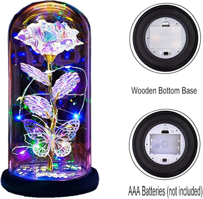 Valentines Day Gifts for Her,Valentines Day Rose Flowers Gifts for Mom Girlfriend Women Wife,Birthday Gifts for Women, Valentines for Her,Glass Flowers Light Up Rose Gifts for Mom,Gold Rose