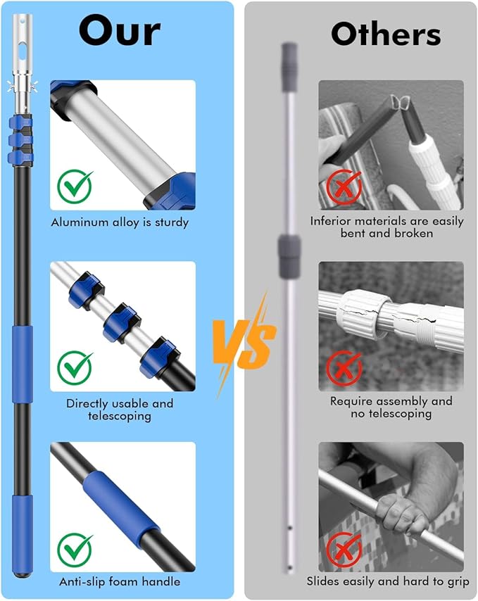 Pool Pole,Extension Telescoping Pole for Swimming Pool Cleaning Poles,Telescopic Heavy Duty Aluminium Alloy (12 FT)