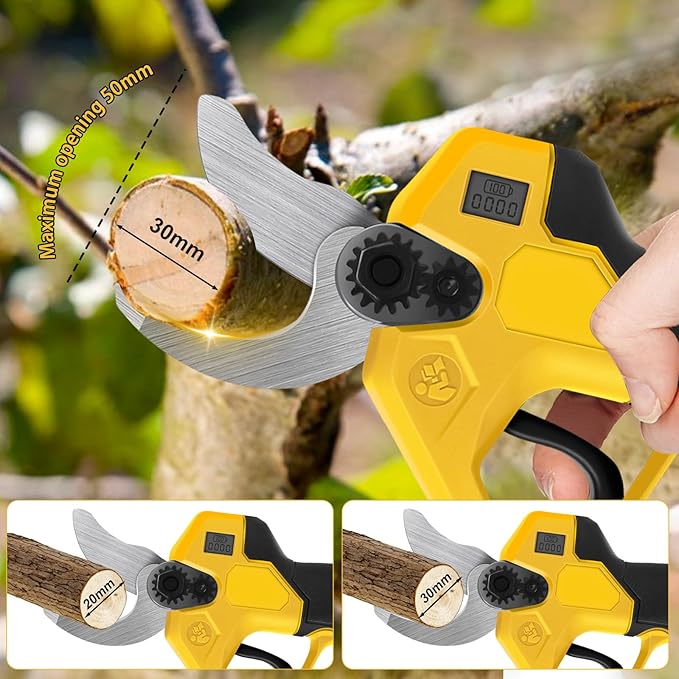 Cordless Pruning Shears Compatible with Dewalt 20V, Electric Pruning Shears with Extension Pole up to 4.57m Range, LCD Display 30 mm Battery Pruning Shears & Loppers for Garden (No Battery)