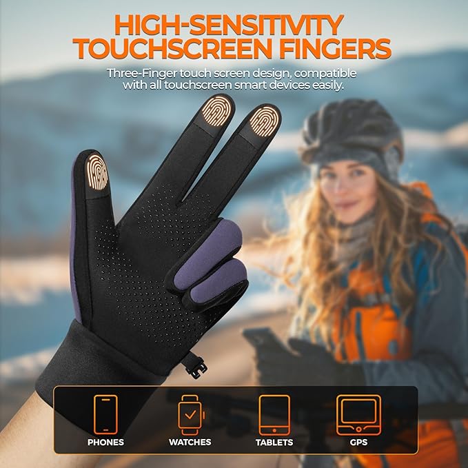 rivmount Winter Gloves Women Men, Cold Weather Touch Screen Liner Glove, Windproof 3-Layers, for Running, Cycling, Biking, Hiking, Driving