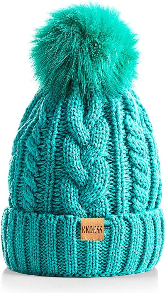REDESS Women Winter Pompom Beanie Hat with Warm Fleece Lined, Thick Slouchy Snow Knit Skull Ski Cap