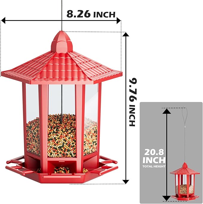 Birdream 2 Pack Bird Feeders for Outdoor Hanging, Retro Pagoda Design Fun Installation Bird Feeder, Attracting Wild Birds Chickadees Goldfinches Cardinals Finches and Sparrows - Red