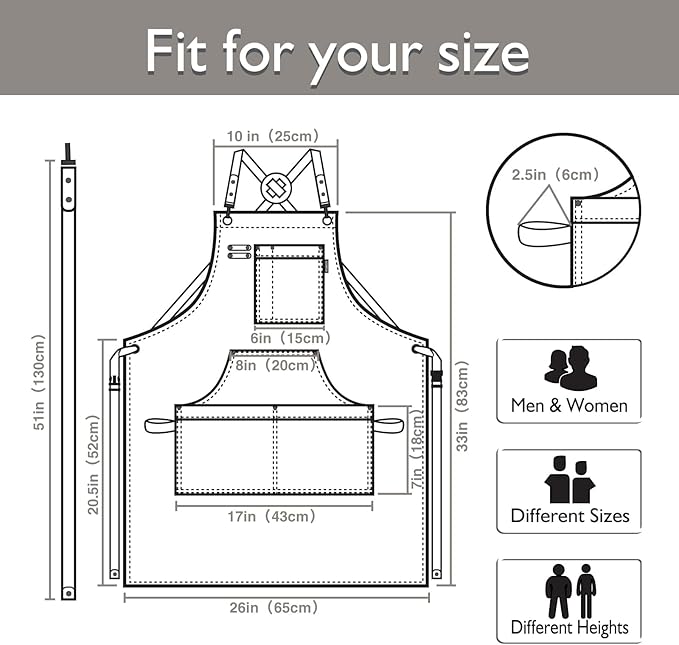 Kitchen Apron, Work Apron, Canvas, Multiple Pockets, Gardening, Painting, BBQ, Artist, Carpenter, Sizes M to XXL, Dark Gray