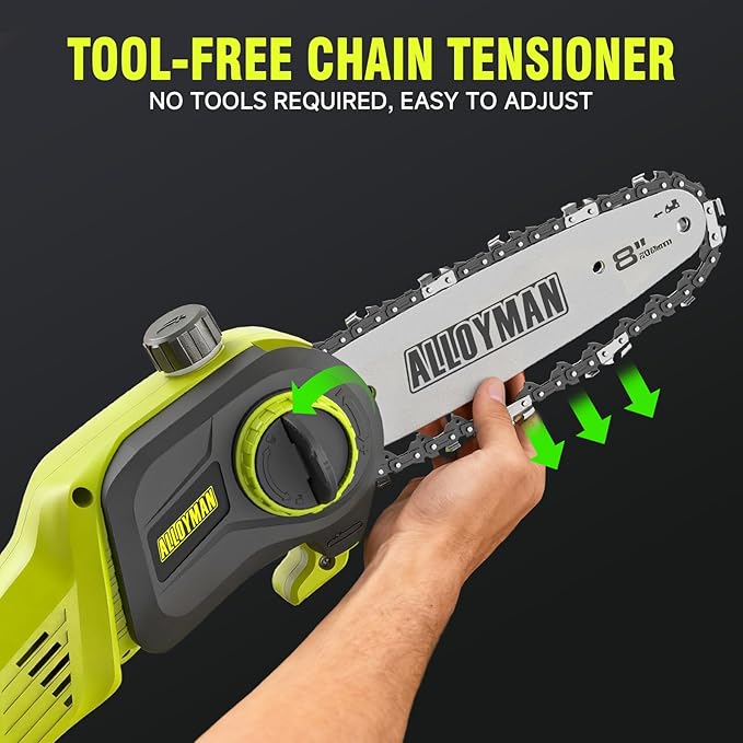 Alloyman 20V Cordless Pole Saw 8-inch, 15 Ft MAX Reach Electric Pole Saw for Tree Trimming, Tree Trimmer for Pruning Branches，with 2 * 4.0Ah Batteries & Charger, 2*Chains