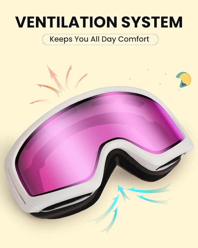 SNOWER Kids Ski Goggles, Anti-Fog Snow Goggles with OTG Design, 100% UV Protection, HD Lens for Kids Boys Girls
